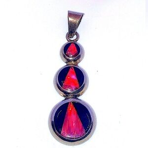 Vtg Sterling Opal & Onyx Circles Modernist Geometric Pendant MWS Mexico 2.3”